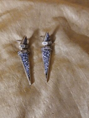 Silver Tone Pave Spike Drop Earrings - Silver
